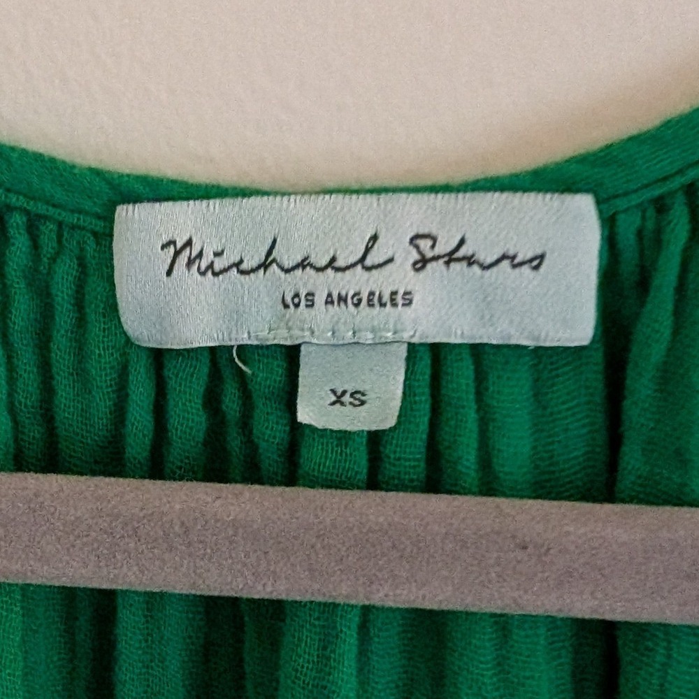 Michael Stars Green katelyn Mini Dress Cotton Gauze Smocked Ruffle Sleeve XS - Picture 3 of 8
